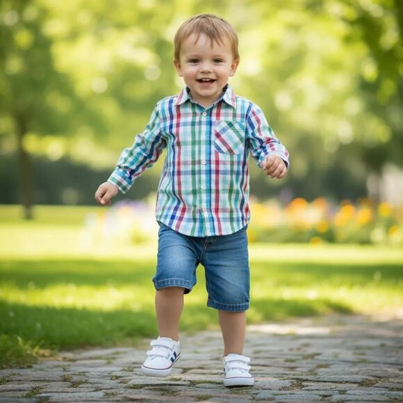 Place 1989 Plaid Poplin Button Down Shirt Boy's size 3 T - Picture 7 of 7